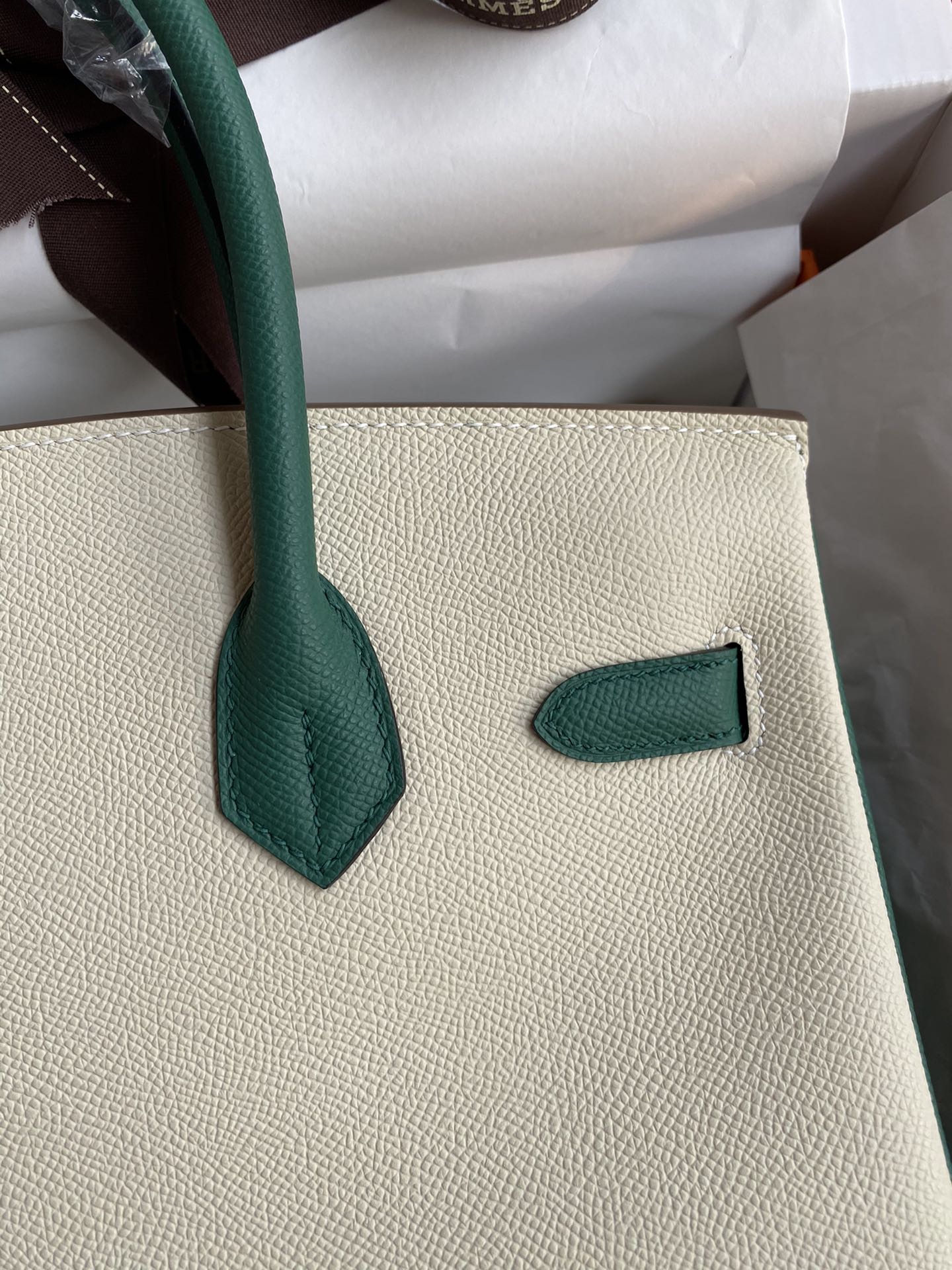 Hermes Birkin 30CM Epsom Leather Handbag Cream White Malachite